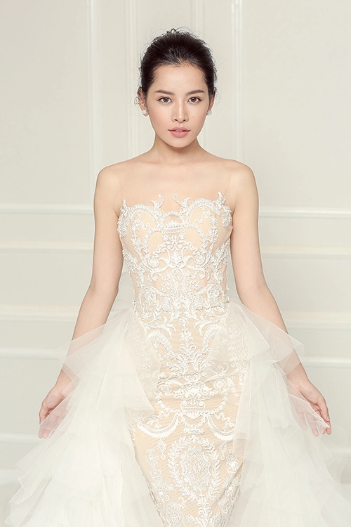 Chi pu làm cô dâu thiên thần với váy cưới ren trắng - 5