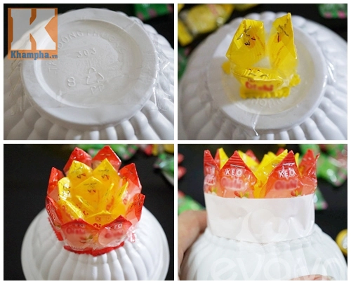 Cách làm hoa sen để ban thờ ngày tết từ kẹo - 4
