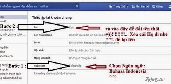 Cách đổi tên facebook thành 1 chữ - 7