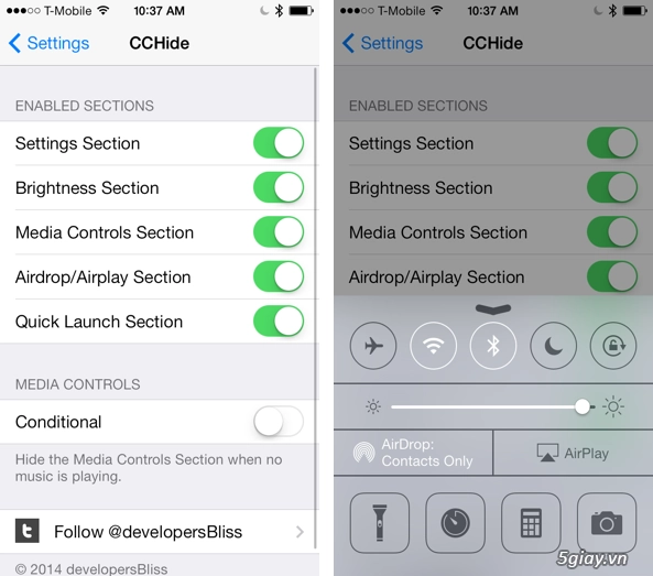 Cchide tweak tốt nhất để ẩn các phần control center trên ios 7 - 1