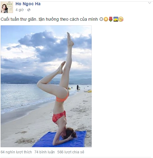 Hồ ngọc hà gây sốc với hình ảnh diện bikini tập yoga ngoài biển - 1