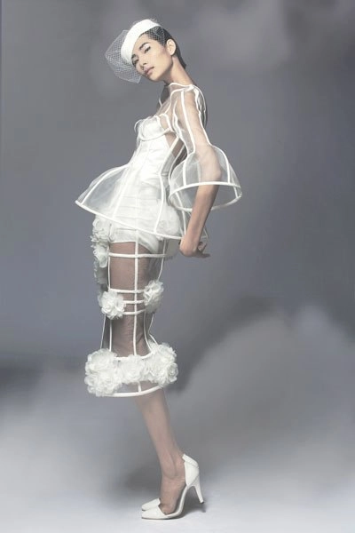Hoàng thùy mặc váy làm từ lưới và gọng nhựa - 7