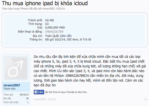 Iphone 5s ipad air bị dính icloud được thu mua giá 5 triệu - 2