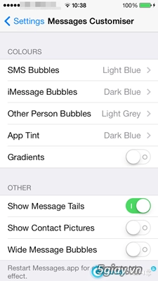 Message customiser thay đổi màu sắc của trình nhắn tin và imessage - 3