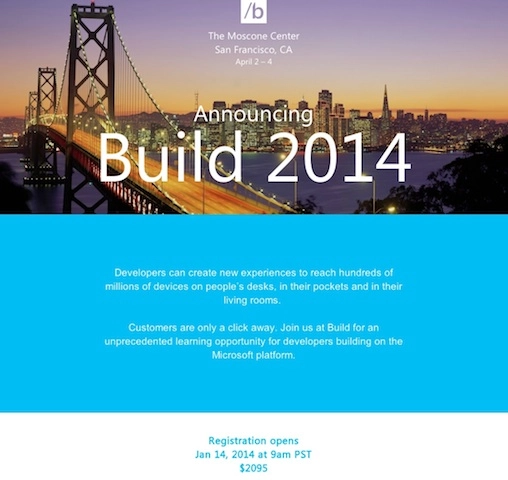 Microsoft mời đăng ký tham dự build 2014 - 2