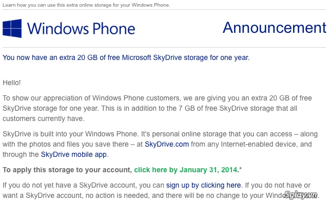 Microsoft tặng người dùng windows phone thêm 20 gb lưu trữ skydrive - 1