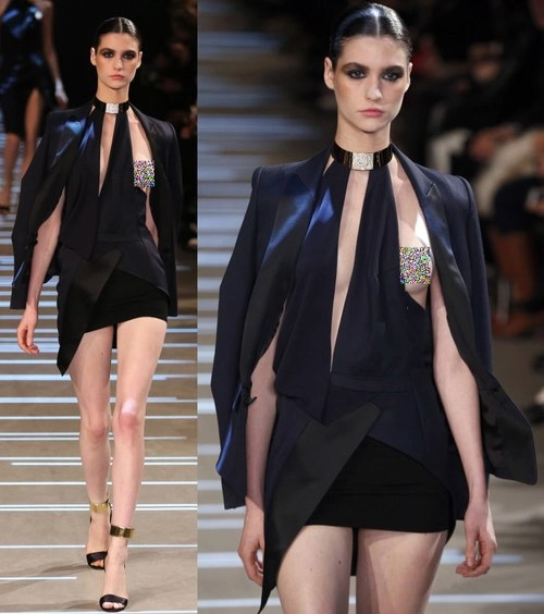  váy phơi ngực gây sốc tại tuần thời trang paris - 1