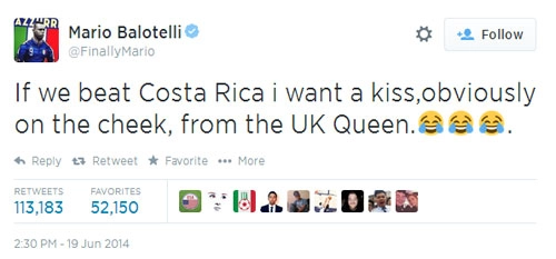 Balotelli sẽ cứu đt anh nếu được nữ hoàng anh hôn nhẹ lên má - 1