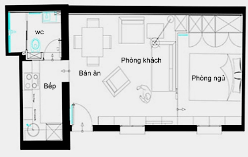 Bố trí nội thất khép kín trong căn nhà 32 m2 - 12