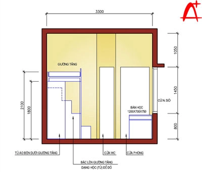 Bố trí phòng trẻ con 33 x 37 m - 3