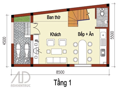 Hướng và mặt bằng nhà nhỏ 3 tầng - 1