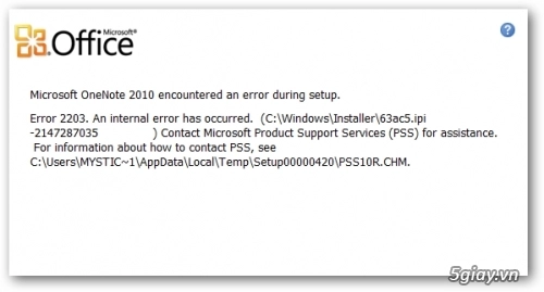 Sửa lỗi error 2203 an internal error occurred khi cài đặt office 2010 - 2