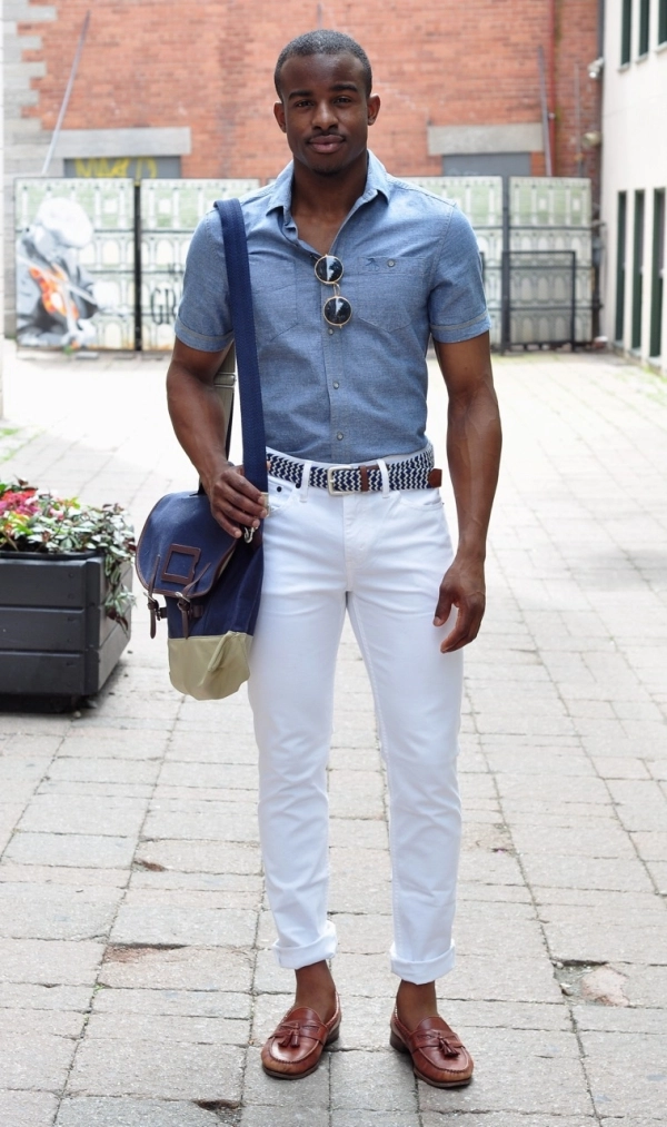 Thời trang hè 2015 cách mix quần jeans trắng cho nam giới - 2