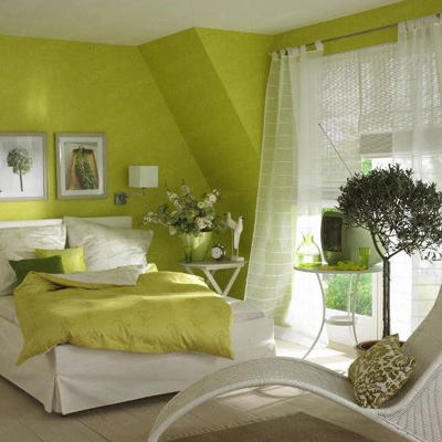 Trang trí phòng ngủ với tường màu xanh lá - 1