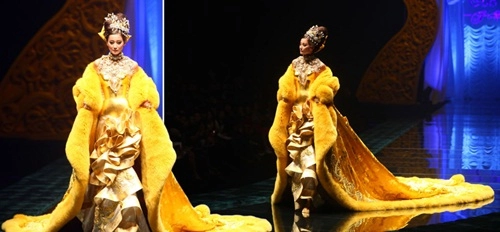 Váy của rihanna được làm từ chỉ vàng lông cáo - 2