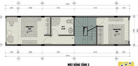Xây nhà 3 tầng 3 phòng ngủ trên đất 30 m2 - 3