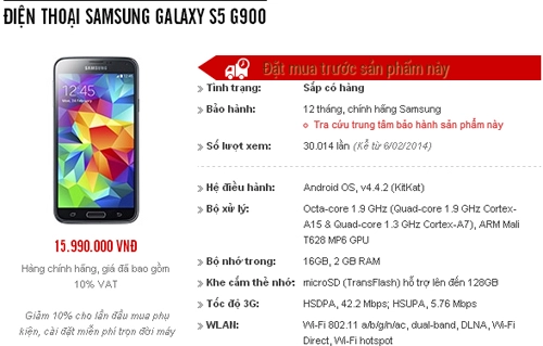 Galaxy s5 bán ở việt nam 114 giá chính hãng 159 triệu đồng - 1