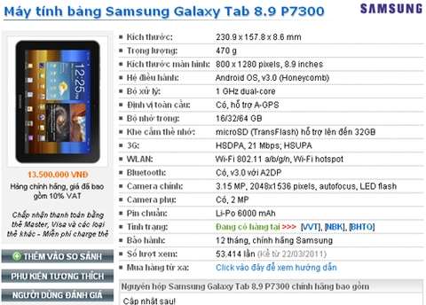 Galaxy tab 89 đã bán giá 135 triệu - 1