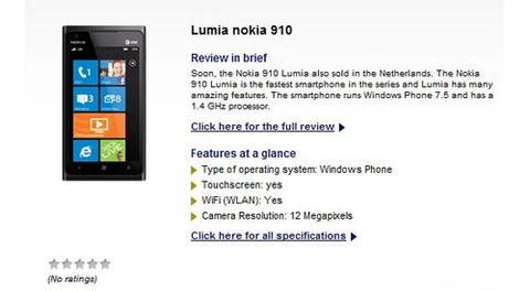 Nokia lumia 910 lộ trên website bán hàng tại hà lan - 1