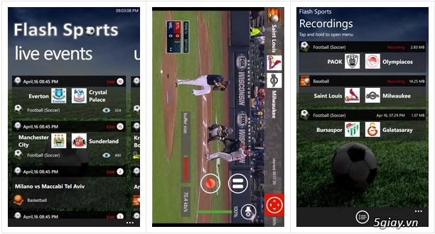 Flash sports xem trực tiếp các chương trình thể thao trên windows phone - 1