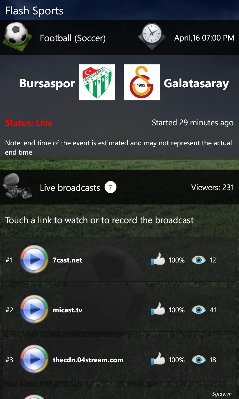 Flash sports xem trực tiếp các chương trình thể thao trên windows phone - 3