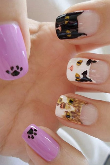 Mẫu móng tay nail hình mèo đẹp 2016 cho nàng yêu động vật - 9