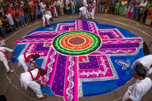 Nghệ thuật vẽ thảm rangoli trên đường phố ấn độ - 1