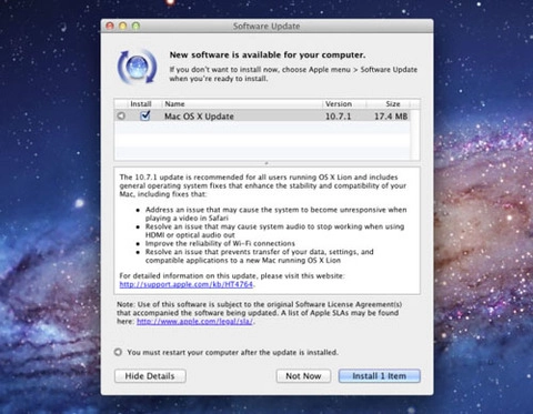 Os x lion được cập nhật lên bản 1071 - 1