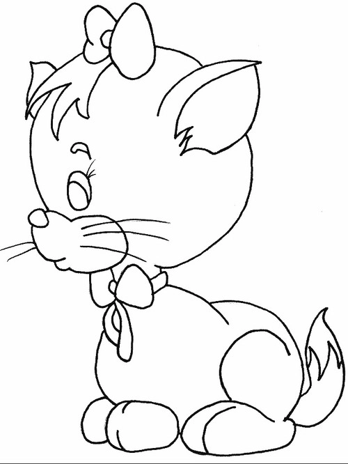 Tranh tô màu mèo đeo nơ - 1