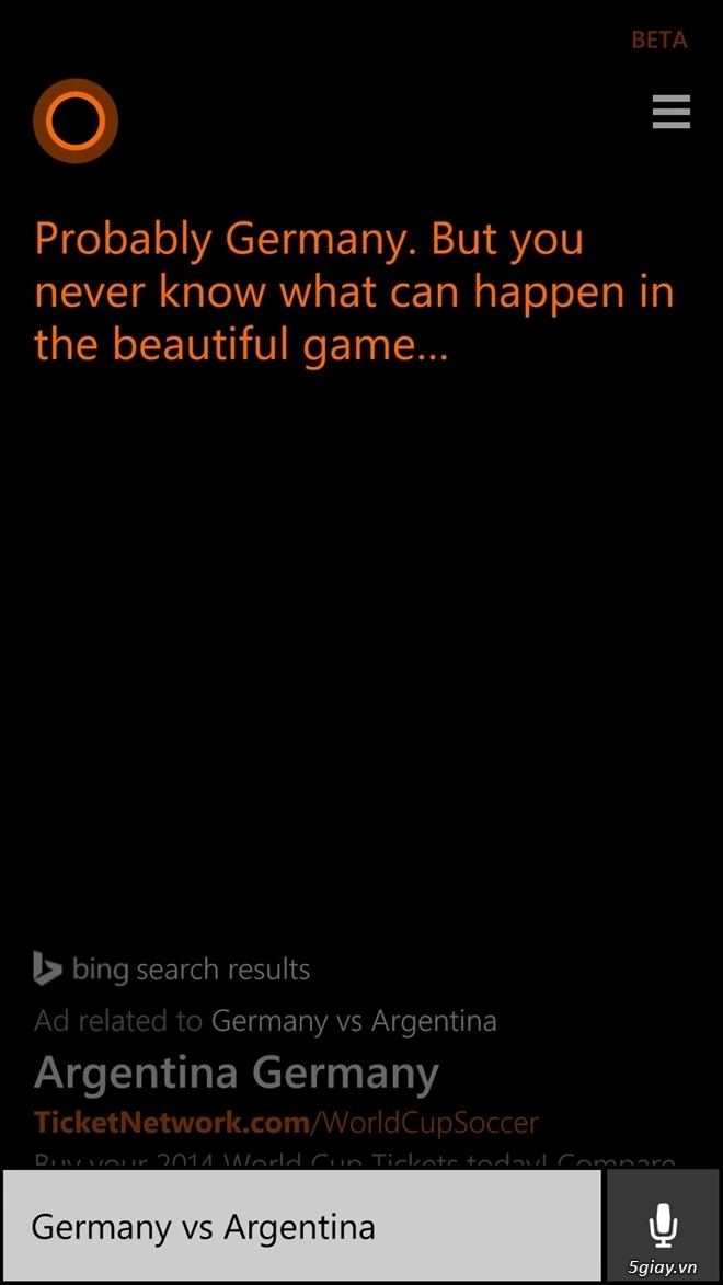 Trợ lý ảo cortana liên tục phán đức vô địch world cup 2014 - 2
