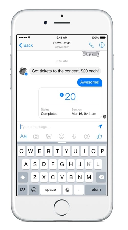 Facebook messenger cho phép người dùng mỹ gửi tiền cho bạn bè - 1