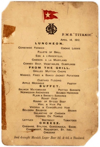 Thực đơn bữa trưa cuối cùng trên tàu titanic - 1