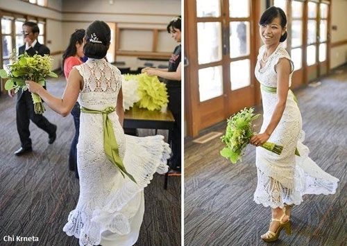 Cô dâu gây xôn xao với váy cưới handmade 600 ngàn đồng - 4