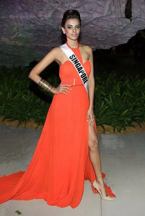 Hoa hậu singapore mặc váy việt nam tại hh hoàn vũ - 2