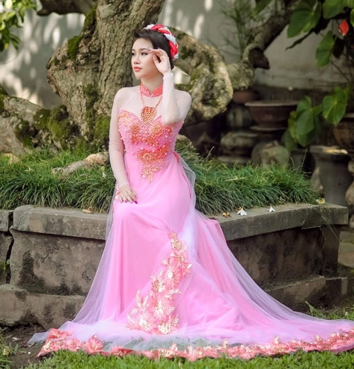 Áo dài hồng cho cô dâu ngọt ngào ngày vu quy - 2