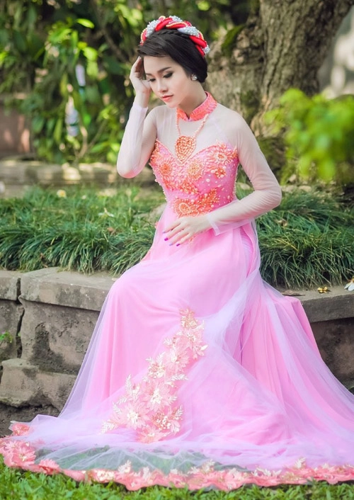 Áo dài hồng cho cô dâu ngọt ngào ngày vu quy - 4