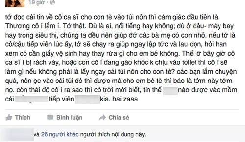 Chị em bỉm sữa thông cảm vụ ca sĩ cho con tiểu vào túi nôn - 2