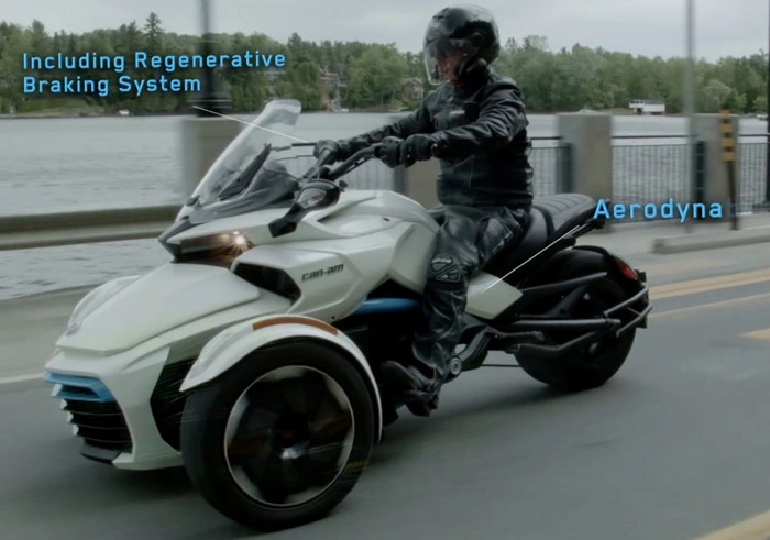 clip siêu mô tô 3 bánh can-am spyder f3-s e concept chạy điện chính thức lộ diện - 1