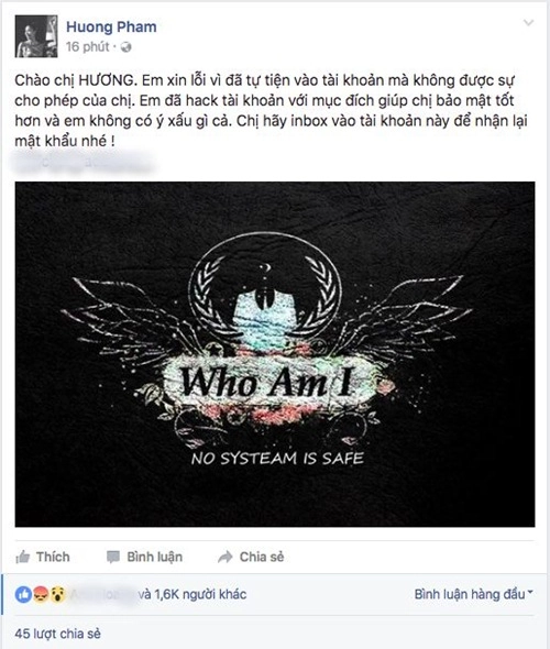 Facebook của hoa hậu phạm hương bất ngờ bị hack dù đã được chứng thực - 1