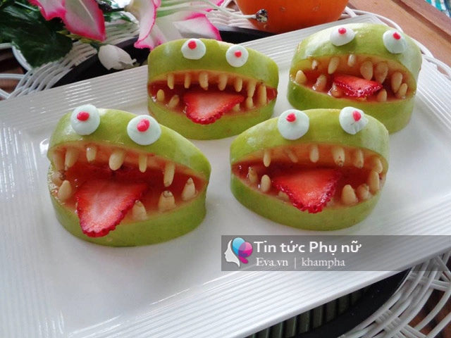 Nháy mắt là xong táo tráng miệng hình mặt quỷ cho halloween - 5