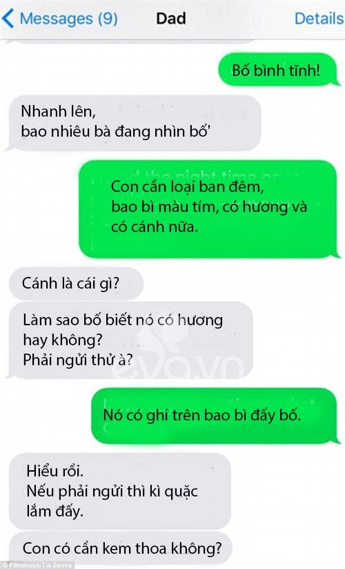 Tin nhắn dễ thương của bố đi mua băng vệ sinh cho con gái - 3