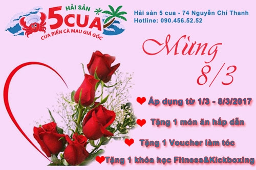 Mùng 8 tháng 3- nhận qùa liền tay tại hải sản 5 cua - 2