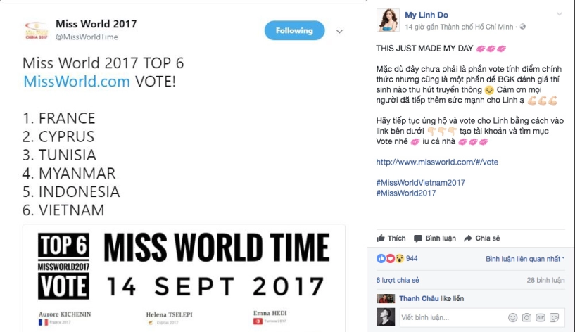 Chưa đi thi hh đỗ mỹ linh đã lọt top người đẹp được yêu thích nhất tại miss world 2017 - 2