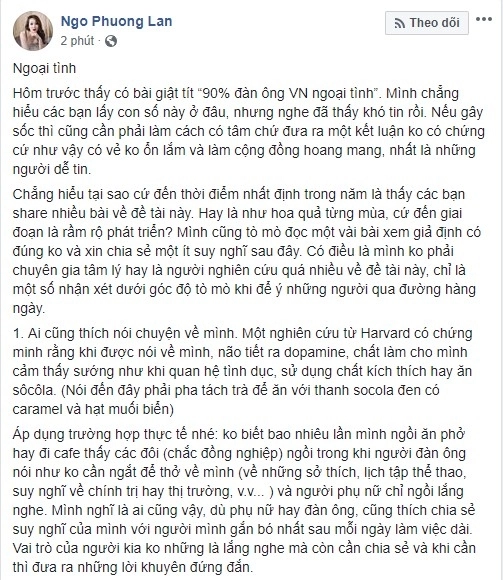 Hoa hậu ngô phương lan bác thông tin 90 đàn ông việt nam ngoại tình đồng thời chia sẻ bí quyết hạnh phúc - 2