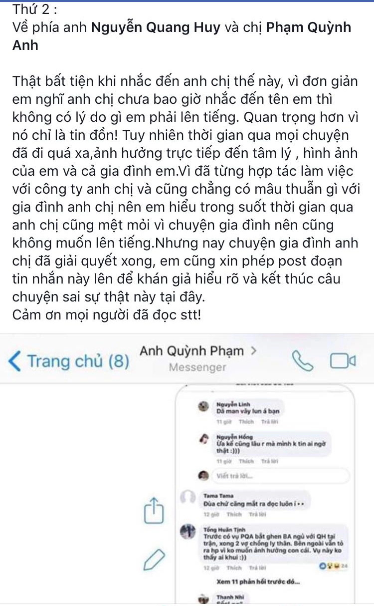 Không như lời đồn bảo anh chính thức lên tiếng phủ nhận chuyện là người thứ 3 phá vỡ hạnh phúc của phạm quỳnh anh và quang huy - 2