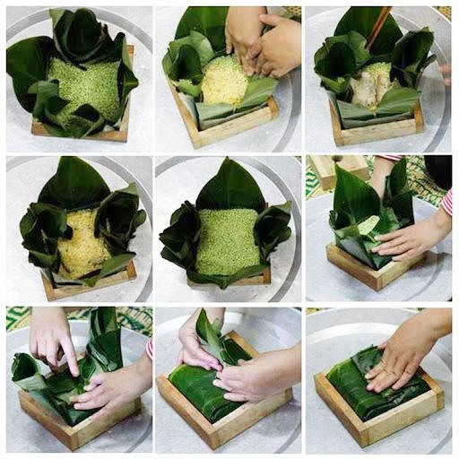 2 cách gói bánh chưng vuông vắn xanh đẹp cả nhà đều khen - 6