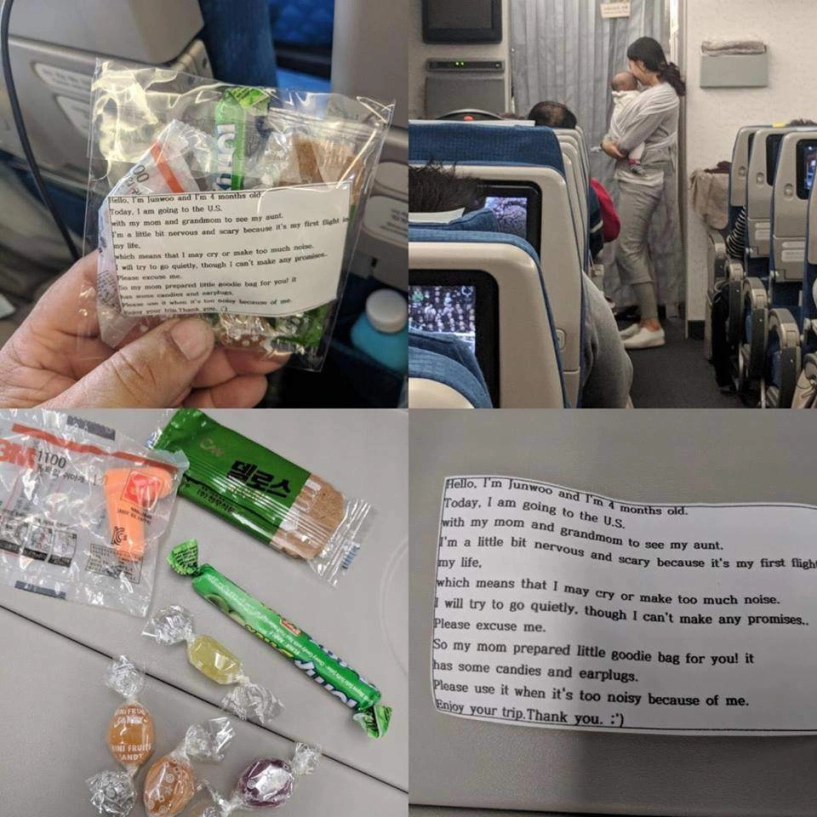 Mẹ bỉm sữa ôm con đi dọc máy bay để gửi thư đọc nội dung ai cũng giật mình - 2