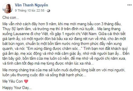 Xúc động lời vân hugo nhắn nhủ con trai khi nhớ về kỉ niệm khó khăn ở thụy sỹ - 2