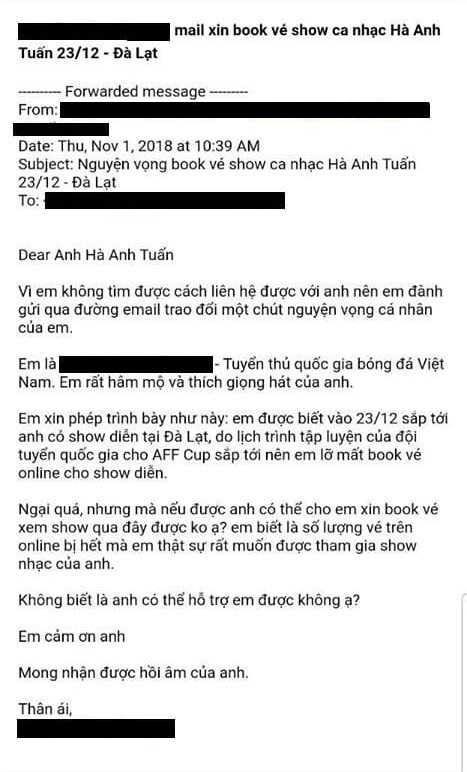 Thực hư chuyện tuyển thủ việt nam gửi mail xin vé concert hà anh tuấn xuân trường công phượng thuộc diện tình nghi - 3