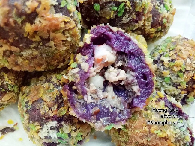 Cách làm bánh khoai lang tím nhân tôm thịt chiên xù giòn ngon - 11